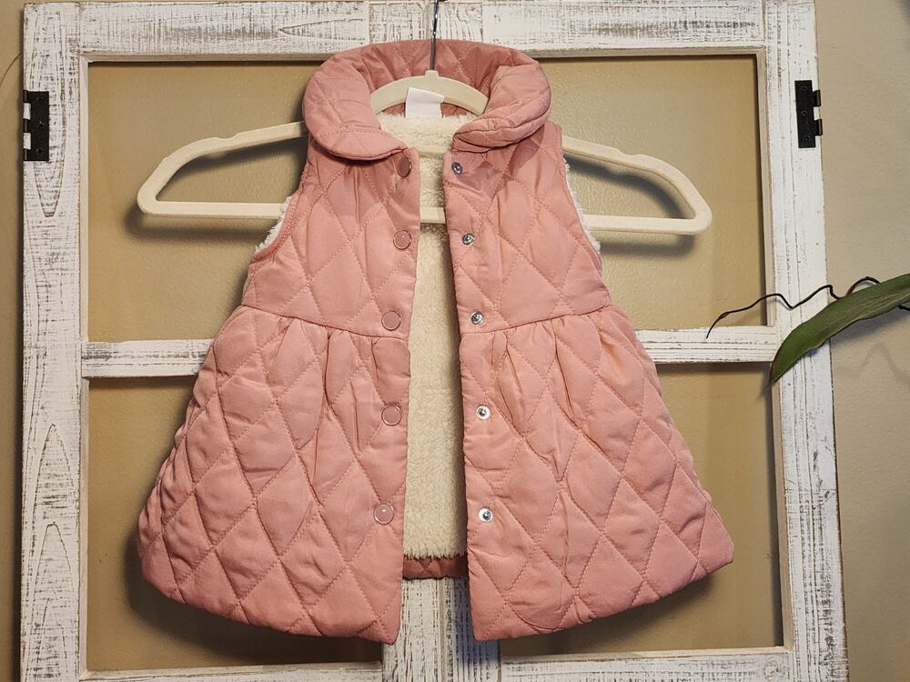 Just Lizzy Girls Pink Quilted Sherpa Lined Puffer Vest 24M Toddler Snap Front